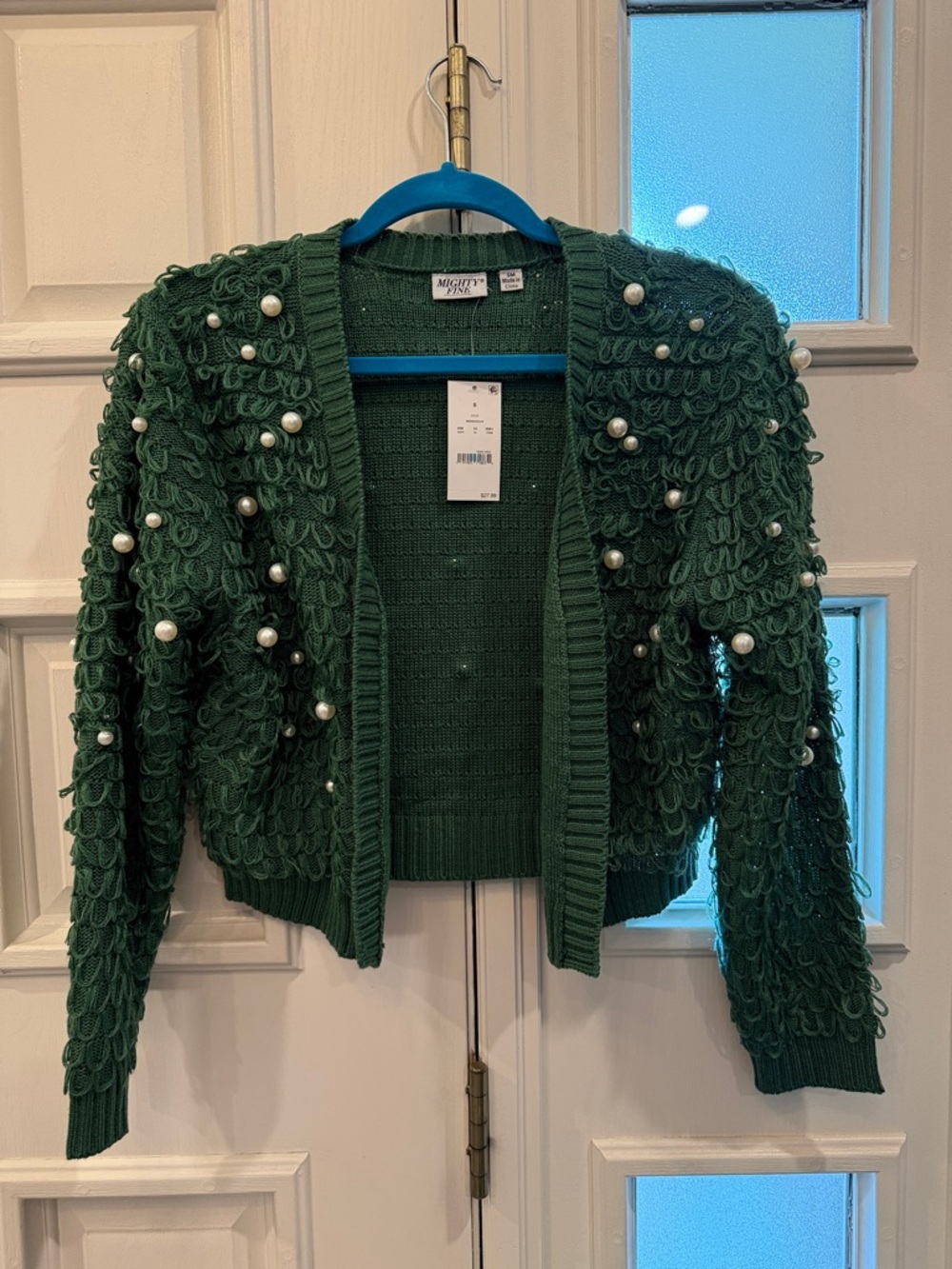 Green Cardigan with Pearl details Mighty Fine Small Christmas Tree like